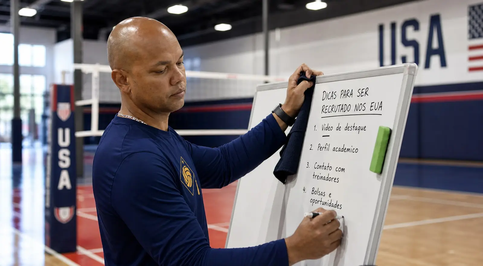 Rodrigo escrevendo metas e regras do treino no quadro